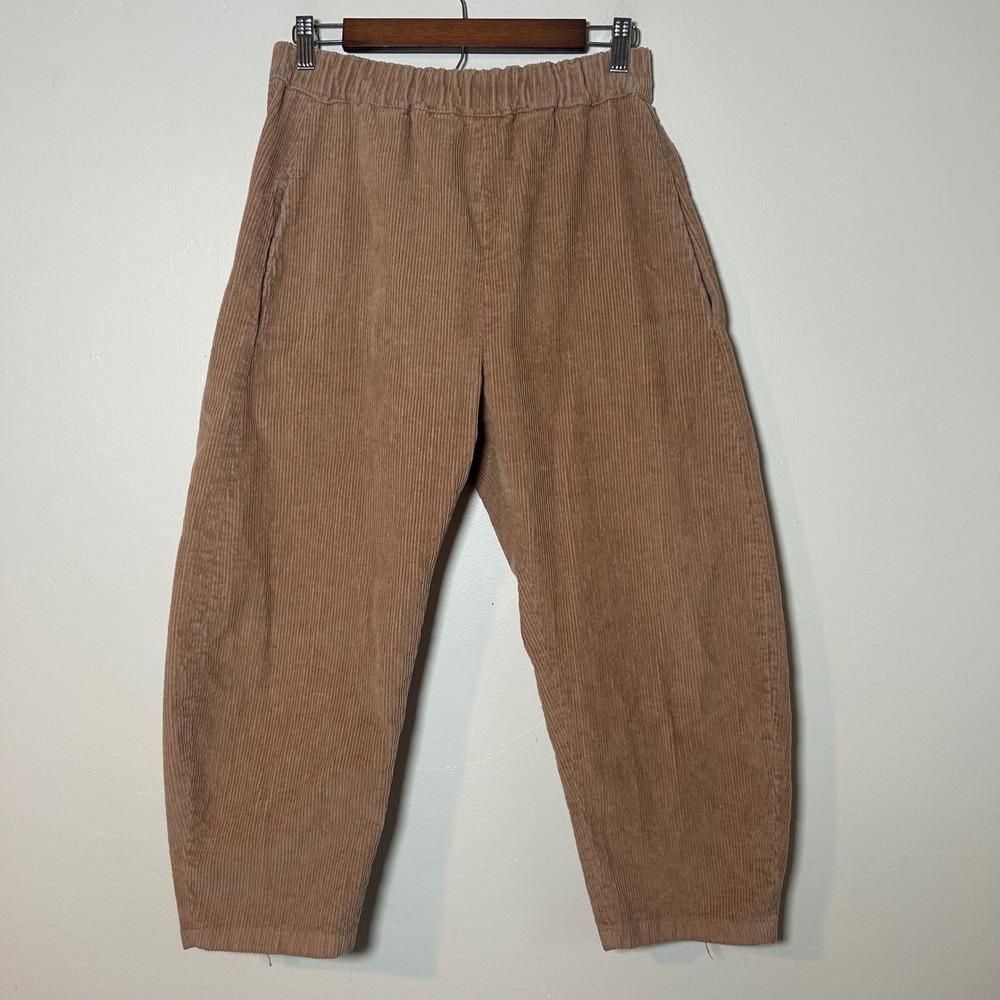 TA DA Corduroy Pants‎ Women Small Tan Tapered Balloon Leg Elastic Waist